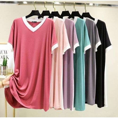 Spring Summer New Modal Nightdress Womens Short Sleeve Nightgown Large Medium Length Over The Knee Single Dress Nightwear