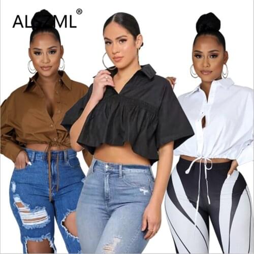 Women Autumn 3-color V-neck Pleated Jacket Street Fashion Casual Joker Shirt