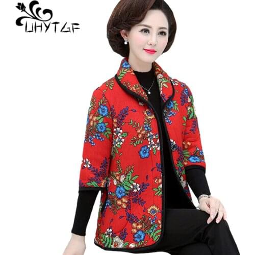 UHYTGF Plus Velvet Warm Autumn Winter Vests Women Fashion Printing Short Sleeve Waistcoat Female 5XL Large Size Parker Coat 1966