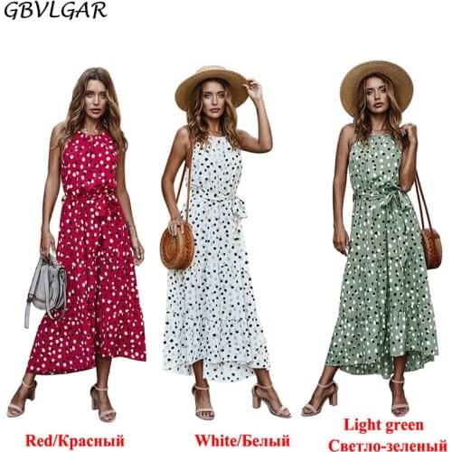 Women Boho Bohemian Polka Dots Dress Female Halter Neck Off the Shoulder Long Dresses Summer Holiday Long Maxi Dress Beach 2021