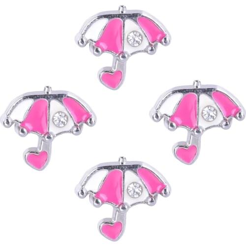 20Pcs/Lot Enamel Cute Pink Umbrella Tool Floating Glass Locket Charms Finding Handcraft Necklaces Kids Best Gift Jewelry Diy