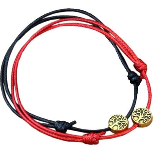 20PCS/lots Antique gold Tree of Life Alloy beads Adjustable kabbalah Korea Waxed Cotton Cord Bracelets (black & red ) B-73a