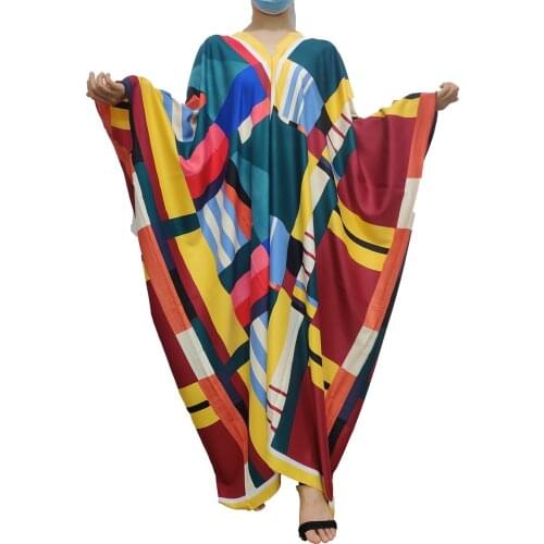 2021Winni New Multicolor Ramadan Eid Abaya Dubai Turkey Muslim Fashion Traditional Kuwait V-Neck Full Length Silk Kaftan Dress