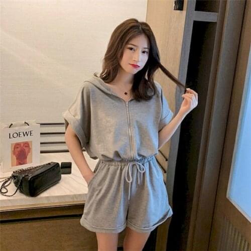 2021 Summer Womens Hoodies Fashion Jumpsuit Sports Suits Female Short Sleeve T Shirts Small Casual Wide-leg Pants One-piece Suit