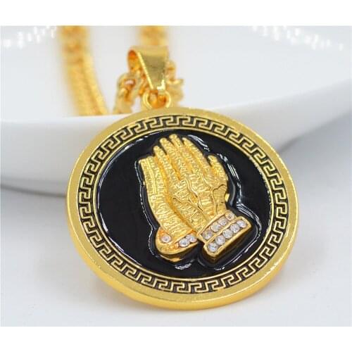 Cross Border European And American Gold Standard Drop Oil Buddha Hand Pendant Nightclub Fashion Men Hip Hop Classic Necklace Jew