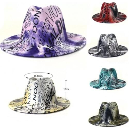 2021 Fedora hat colorful letters graffiti 3D tie-dye hat male jazz hat church hat ladies shallow fedora hat шляпаженская