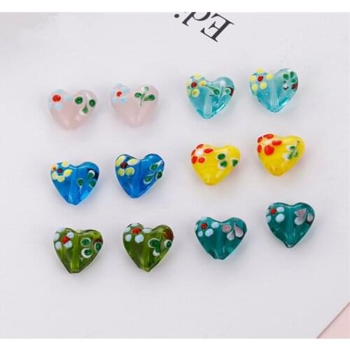 30pcs/lot cartoon flowers decoration geometry hearts shape Straight hole glass beads diy jewelry earring/garment accessory
