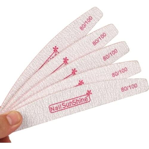 7Pcs/Lot strong sandpaper Nail File 80/100 Double Side Nail Buffer Block Set Pink Curved Buffing For UV Gel Polish Manicure Tool