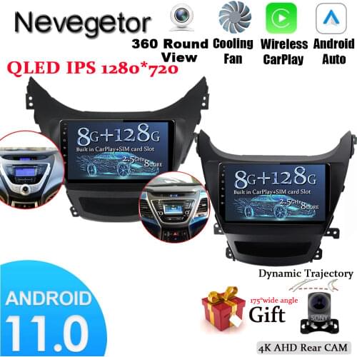 6G + 128G QLED 4G LTE Carplay Android 10 For Hyundai Elantra Avante I35 2011-2016 Car Radio Multimedia Player GPS Navigaion RDS
