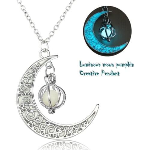Chain Long Night Moon Necklace Crescent Moon Glowing in the Dark Turquoise Pendant Luminous Necklace For Party Jewelry Gift