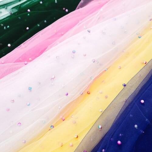 Designer Beaded Lace Tulle Mesh Yellow Green Blue Dress Fabric By The Yard Girls Skirt Sewing Material 1 yard/1pcs TJ1212