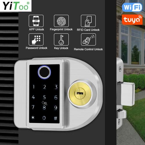 YiToo Wifi Fingerprint Door Lock Stainless Steel IP65 Outdoor Waterproof Lock Tuya Remote Control RFID Cards Unlock USB Battery