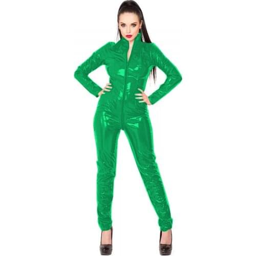 4XL 5XL 6XL Sexy Night Club Pole Dancing Clubwear Women Long Sleeve Turtleneck Skinny Jumpsuit Novelty Cosplay PVC Catsuit