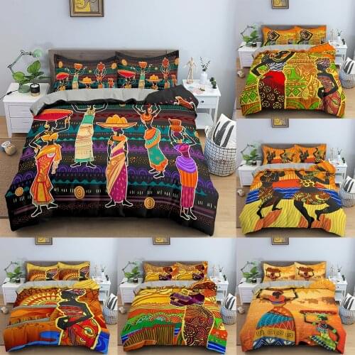 6 Styles African American Bedding Afro Duvet Cover Black Women in Ethnic Dress Bed Set Purple Tribal Bedspreads Modern Bedding