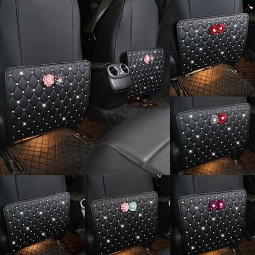 Flowers Diamond Leather Car Backseat Protection Organizer Black Seat Back Pocket Bag Pads Seats Protector Accessories