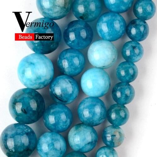 Natural Stone Blue Apatite Chalcedony Round Beads for Jewelry Making 6/8/10 mm Spacer Beads Diy Bracelet Necklace Accessories