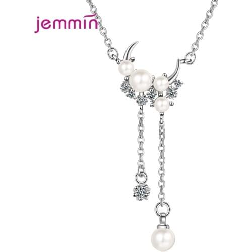 Hot Sale Women 925 Sterling Silver Cubic Zircon Pendant Necklaces Wedding Birthday Gift Luxury Pearl Necklaces Jewelry