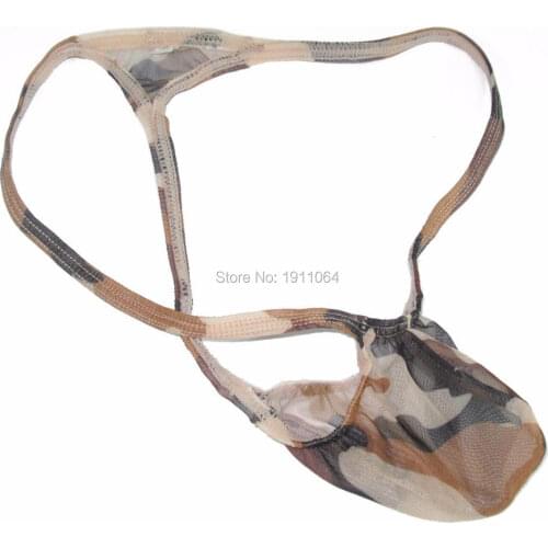 Mens Sexy Thong Bulge Low Rise string thong g4030 C-thru Mesh Camo print