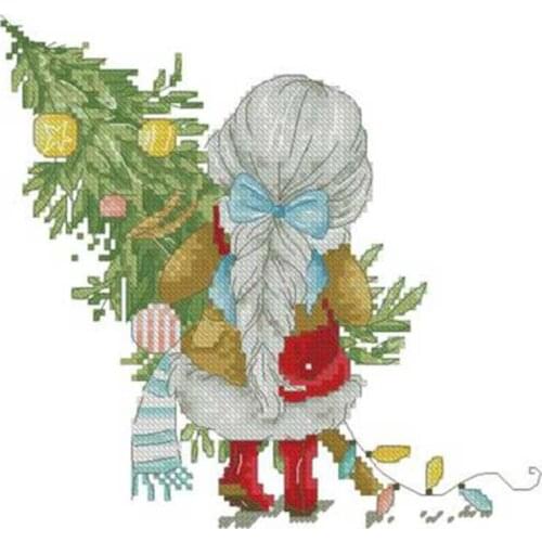 Girl hugging christmas tree patterns Counted Cross Stitch 11CT 14CT DIY Chinese Cross Stitch Kits Embroidery Needlework Sets