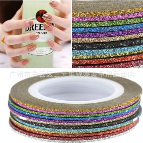 2018 NEW 1mm 12 Color Glitter Nail Striping Line Tape Sticker Set Art Decorations DIY Tips For Polish Nail Gel 2017 #NR11