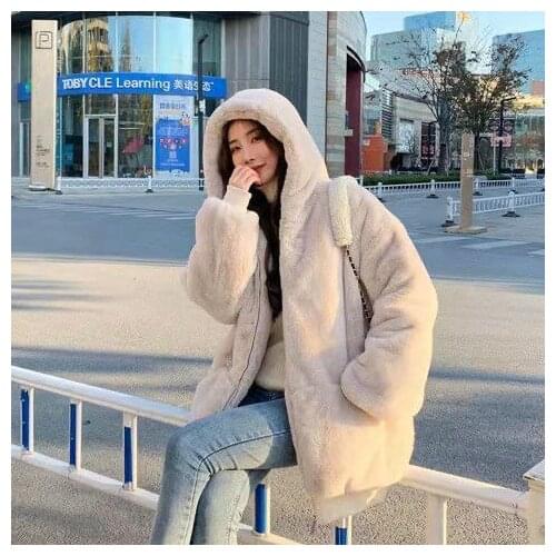 2021 New Winter Womens Furry Thick Coat Fashion Womens Loose Fashion Thick Coat Solid Color Womens Winter Wool Coat