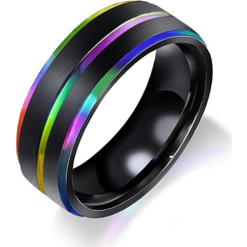 New fashion stainless steel ring love simple style black rainbow mens ring trinket