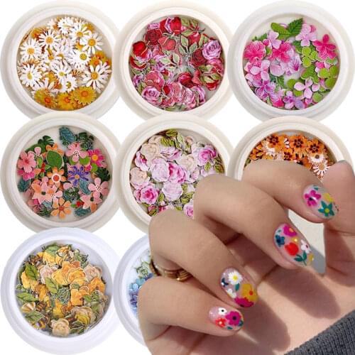 Box 3D Nail Art Flower Wood Pulp Piece Flakes Daisy Dried Flower Leaf Mixed Nail Art Decorations DIY Tips Manicure Stickers