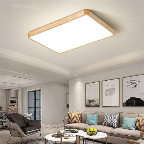 Nordic Square Wood Dimming Ceiling Lights Living Room LED Bedroom Modern Study Surface Mounted Lamps Korean Home Decor Fixtures