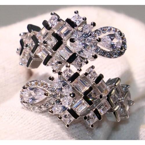 Luxury Jewelry 925 Sterling Silver Snake Ring Drop Water 5A Cubic Zirconia Party Eternity Women Wedding Opening adjustable Rings