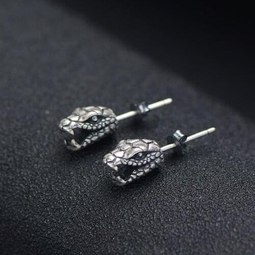 Vintage Silver Color Snake Head Stud Earrings for Men Women Punk Goth Style Viper Snake Earrings Party Jewelry Accessories