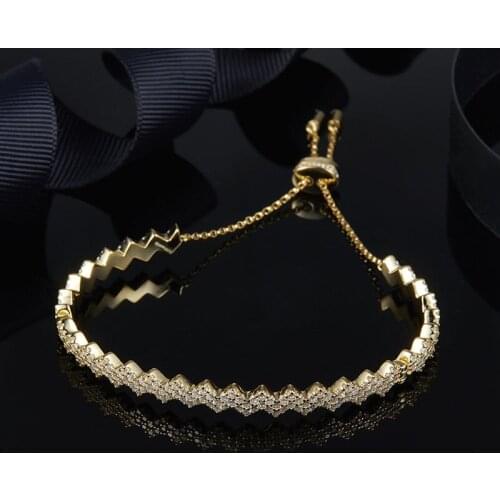 SLJELY 925 Sterling Silver Yellow Gold Color Zigzag Wave Bracelet Micro Cubic Zirconia Stones Women Fine Up and Down Jewelry