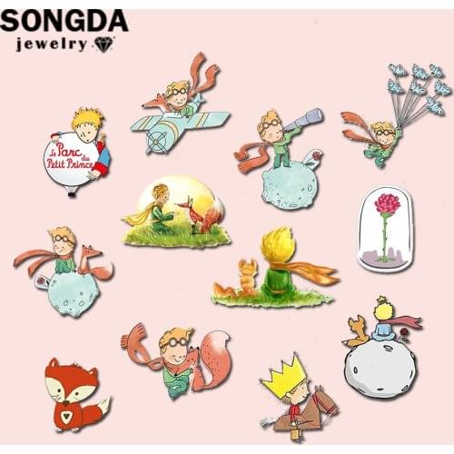 SONGDA Le Petit Prince Acrylic Lapel Pins Planet B-612 Fox Rose Art Epoxy Brooch Pin The Little Prince Fairy Tale Children Gift