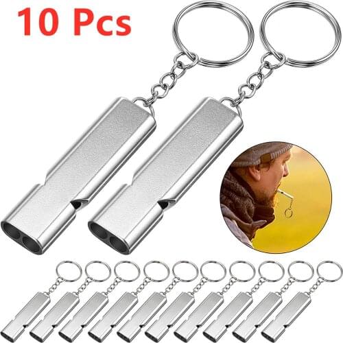 10 PcsEmergency Whistle Safety Survival Whistles High Pitch Double Tube Metal Whistle for Outdoor Camping Hiking Boating Hunting