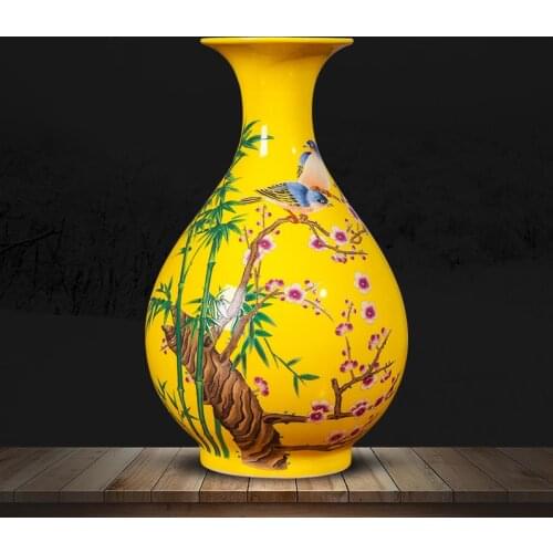 Jarras em amarelo Vase Ceramics Yellow Vase Jingdezhen Flower вазы Decoration Chinese Vases Living Room Home Decoration Crafts