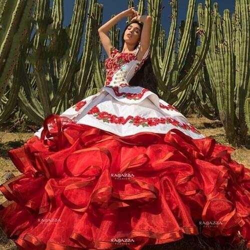 Beaded Quinceanera Dresses 2020 Puffy Ruffles Princess Sweet 16 Dresses Tiered Skirts Girls Masquerade vestidos de 15 blancos