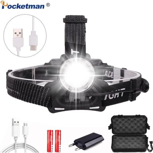 XHP50 LED Headlight Powerful Super Bright V6 Headlight USB Rechargeable Headlamp Zoomable Headlight with 18650 Battery