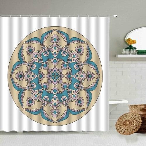 Bohemian Ethnic Pattern Shower Curtain White Background Round Shape Bathroom Waterproof Polyester Curtains Home Wall Decoration