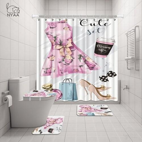 Shower Curtains Fashion Girl with Red Nails Lip Bathroom Curtain Polyester Fabric Waterproof and Mildew Proof With Plastic Hooks