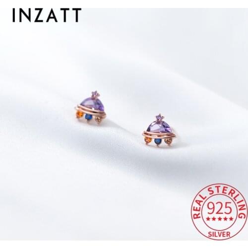INZATT Real 925 Sterling Silver Colorful Zircon Spaceship Stud Earrings For Women Fine Jewelry Hiphop Accessories Drop shipping