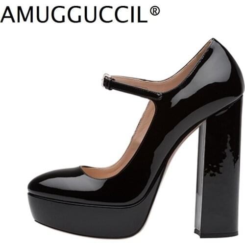 2021 New Plus Big Size 34-46 Black Buckle Fashion Sexy High Heel Platform Spring Autumn Female Lady Shoes Women Pumps D1369