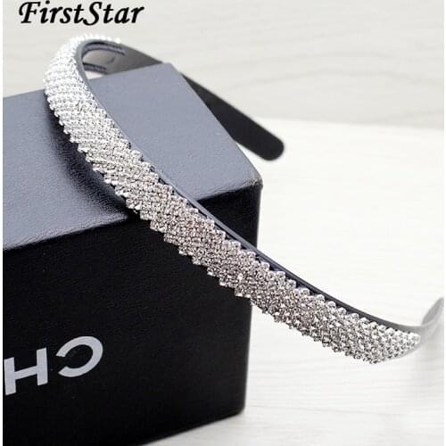 FirstStar Korean Fashion Acrylic Hair Jewelry Elegant Diamante Wedding Hairband Shining Rhinestone Crystal Women Bride Headband