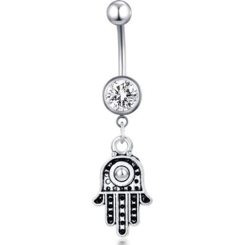 1PC Sexy Hamsa Hand Piercing Navel Bars Goth Belly Button Rings Boho Dangle Belly Rings Body Navel Piercing Jewelry for Women