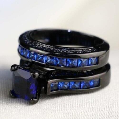 Trendy Full Stone Hot Style Blue stone Black CZ Zircon Engagement Jewelry Eternity Women Band Stacking Rings