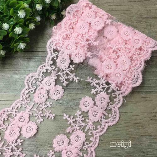 1 Yard Dark Pink Scalloped Double Edge Blossom Embroidered Lace Trim Ribbon Applique Sewing Craft Crochet Vintage Bridal Dress