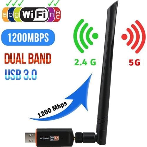 1200Mbps Wifi Adapter USB 5G 2.4G 3.0 Free Driver Antena Wifi Lan USB Ethernet Network Card Wifi Dongle long range Wifi Receiver