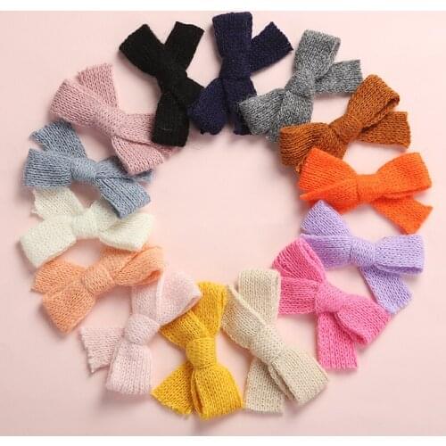 14pcs School Girls Bows Hair Clips Handmade Wool Knitted Bow Hairgrips Kids Girls Hairpins Headwear 14colors