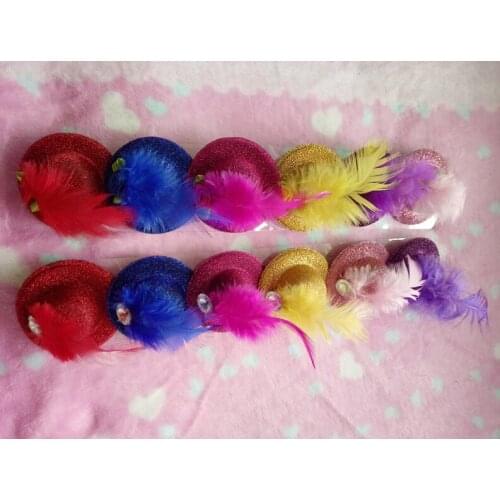 2016 5*5cm New Style Pet Hair Accessories Yarn Feather Flowers Mini Hat Dog Accessories Pet Hair Clip 12pcs