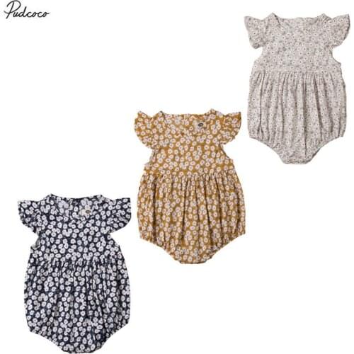 2020 Newborn Baby Girls Floral Romper Jumpsuit 0-24M Infant Sweet Ruffles Short Sleeve Outfits Clothes Summer Baby Clothing