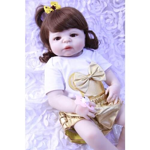 23'' Full silicone body curly hair wig reborn baby girl dolls toys for children gift bebes reborn menina bonecas