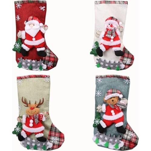 24 pcs Big Christmas Stockings Santa Snowman Reindeer Stocking Candy Bag Gift Holders Xmas Decorations Party Accessory
